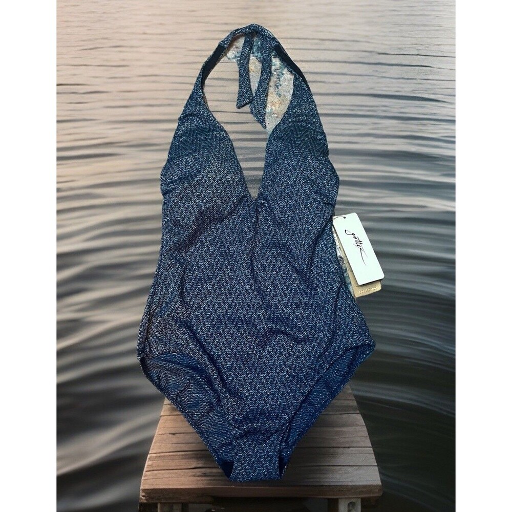 GOTTEX Cruise Tummy Control Lined Sz 12 Blue One-Piece Swimsuit NWT $228.